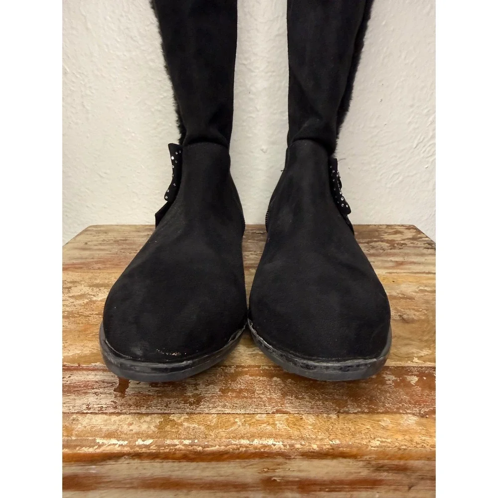 Juicy Couture Girls 5 Riding Boots Black Faux Suede Rhinestones Bow